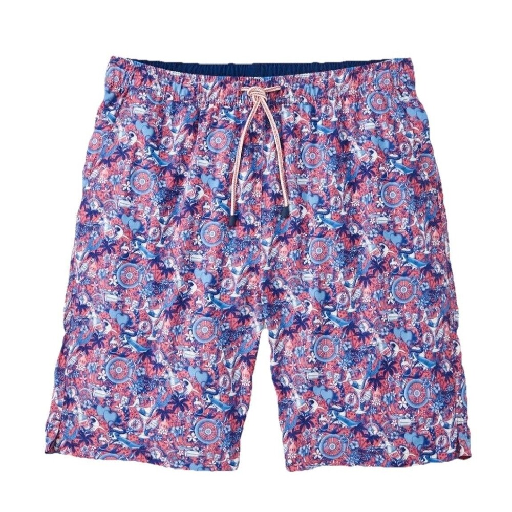 Peter Millar Men's Cape Red Tic-Tac-Tatt Graphic Print 8" Swim Trunks Medium